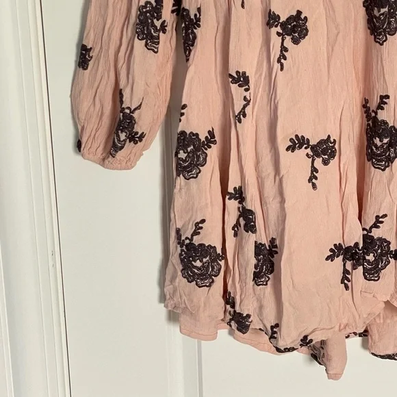 Free People Pink Black Floral Embroidered Cutout Austin Emma Dress 47029 - Picture 2 of 15